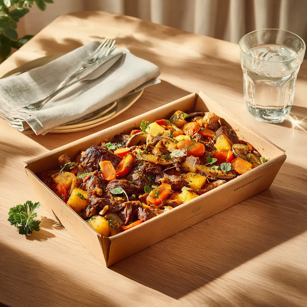 Boeuf confit aux carottes, polenta aux fruits secs