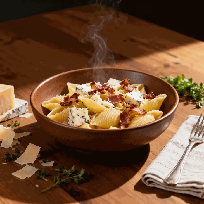[4371] Pastas du jour conchiglie à la fourme d'Ambert et lardons