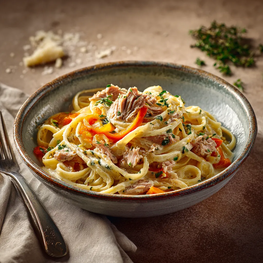 Pastas du jour Linguines au thon, poivrons et lait de coco