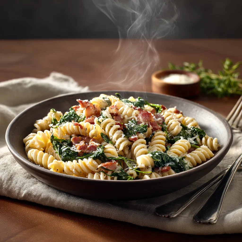 [4815] Pastas du jour Torti fusilli aux lardons et épinards