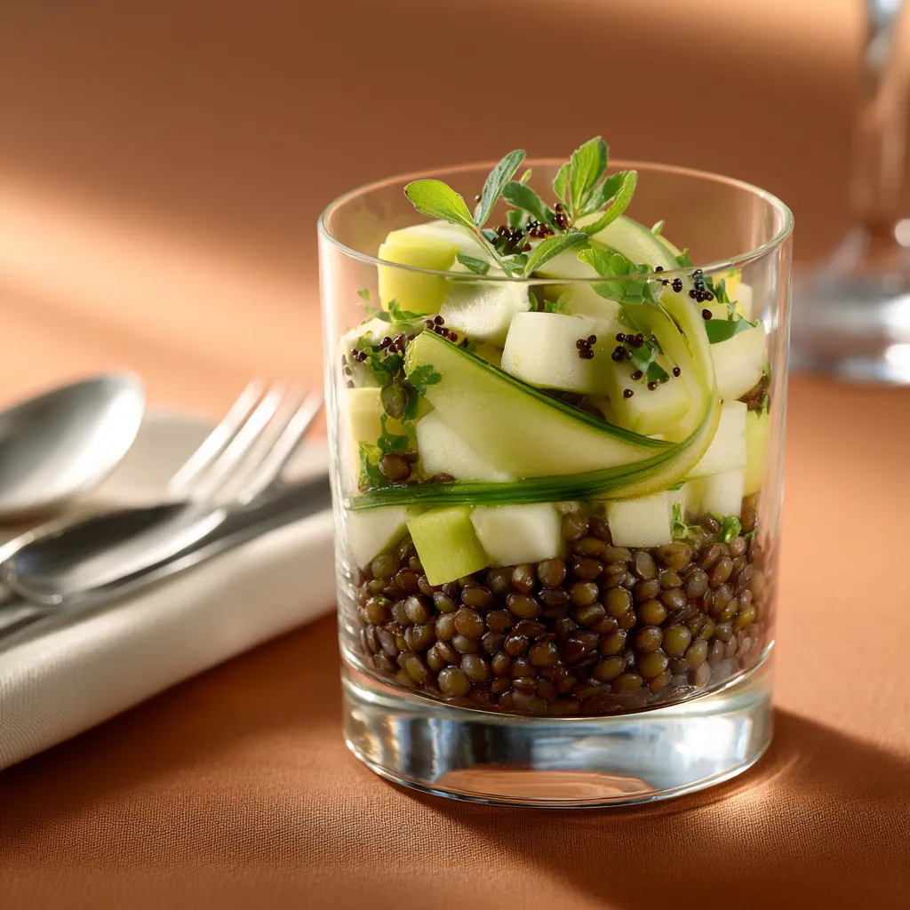 [3777] salade de lentilles, céleri branche et pomme verte, vinaigrette au cidre